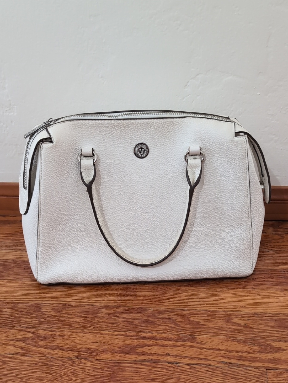 Anne Klein White Structured Leather Satchel Handbag